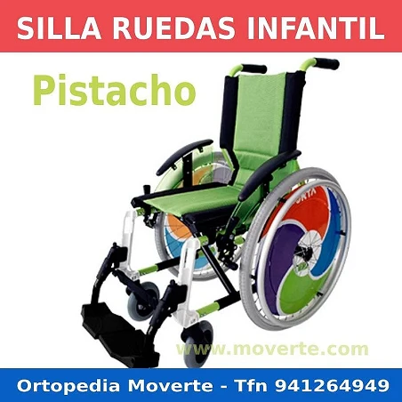 Silla de ruedas infantil de colores.