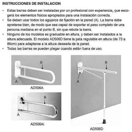 Barra abatible para baño color blanco