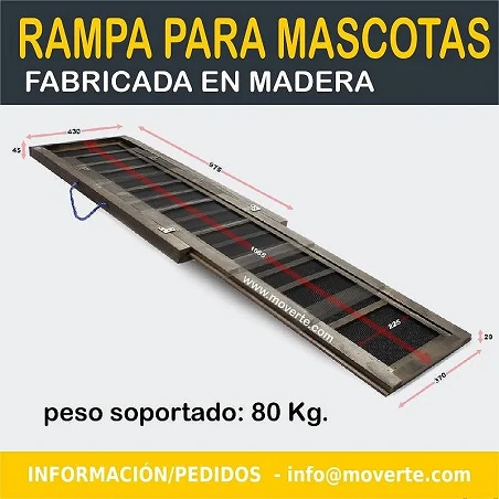 Rampa perros madera antideslizante 165x43cm