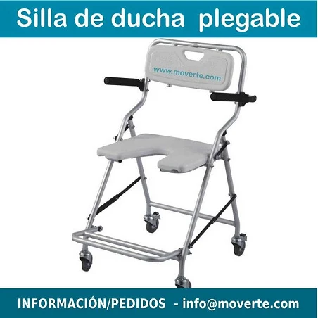 Silla de ducha con ruedas pequeñas.