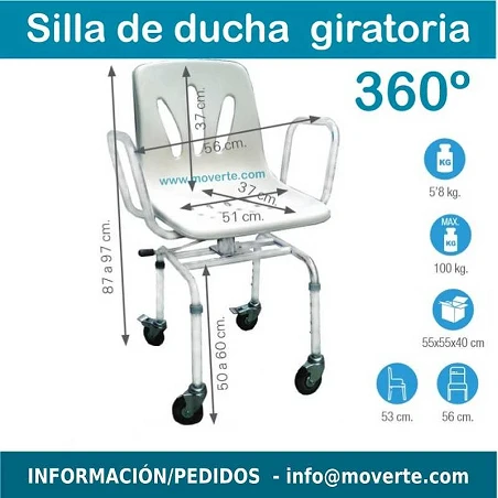 Silla ducha giratoria con ruedas pequeñas