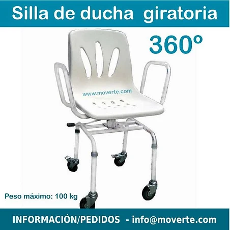 Silla ducha giratoria con ruedas pequeñas