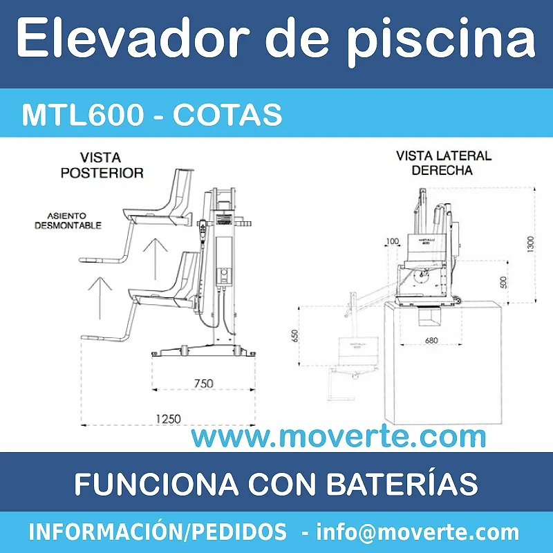 ELEVADOR DE PISCINA CON BATERÍAS SIN INSTALACIÓN MTL600