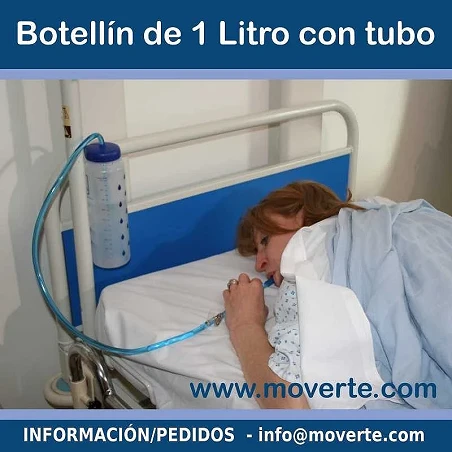 Botellín de 1 litro con tubo para beber tumbado.