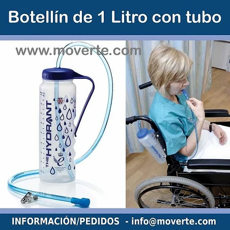 Botellín de 1 litro con tubo para beber tumbado.