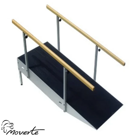 Módulo rampa escalera metálica tres escalones con pasamanos reguable en altura