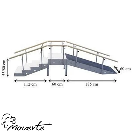 MEDIDAS ESCALERA CON RAMPA METÁLICA 5 ESCALONES CON PASAMANOS REGULABLE EN ALTURA