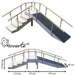MEDIDAS ESCALERA CON RAMPA METÁLICA 5 ESCALONES CON PASAMANOS REGULABLE EN ALTURA