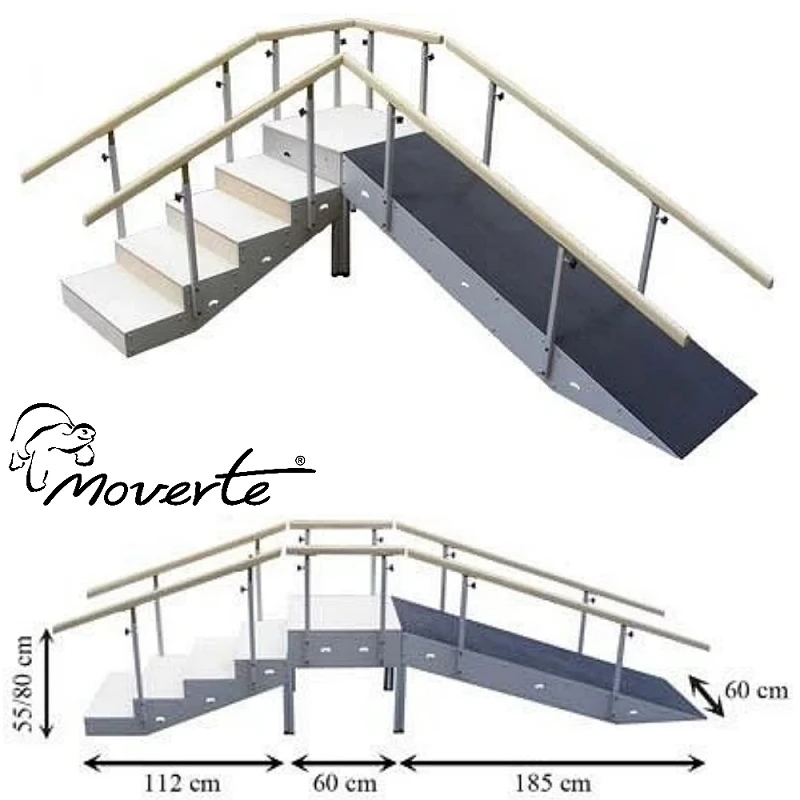 MEDIDAS ESCALERA CON RAMPA METÁLICA 5 ESCALONES CON PASAMANOS REGULABLE EN ALTURA