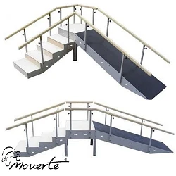 ESCALERA CON RAMPA METÁLICA 5 ESCALONES CON PASAMANOS REGULABLE EN ALTURA