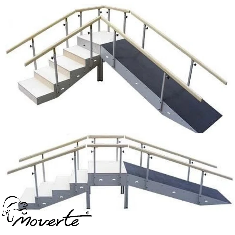 ESCALERA CON RAMPA METÁLICA 5 ESCALONES CON PASAMANOS REGULABLE EN ALTURA