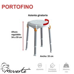 Medidas Taburete ducha con asiento giratorio PORTOFINO ortopedia moverte