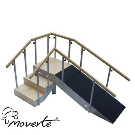 Escalera con rampa metálica tres escalones con pasamanos regulable en altura completa