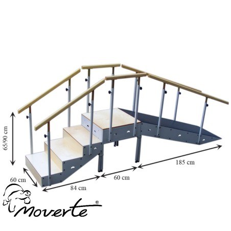 Escalera con rampa metálica cuatro escalones con pasamanos regulable en altura
