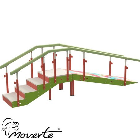 Escalera infantil 4 escalones con rampa y con pasamanos regulable en altura.