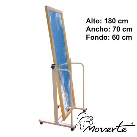 Espejo abatible con ruedas, luna cuadriculada y asideros