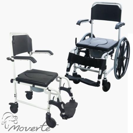 Silla de ruedas para baño y wc con rueda pequeña y grande
