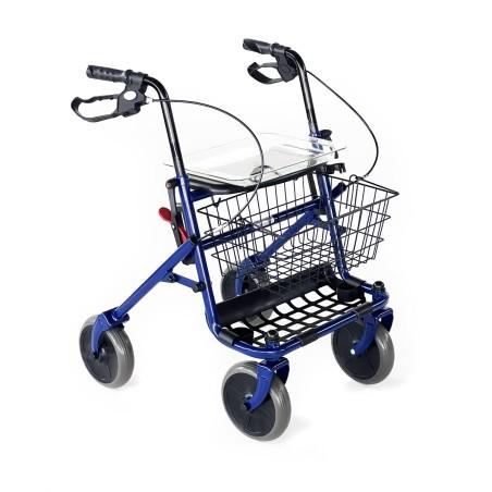 Rollator con manetas de frenos autoblocantes de seguridad, cesta de la compra y bandeja desmontable