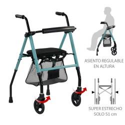 Andador de aluminio Zen plegable y regulable con ruedas giratorias