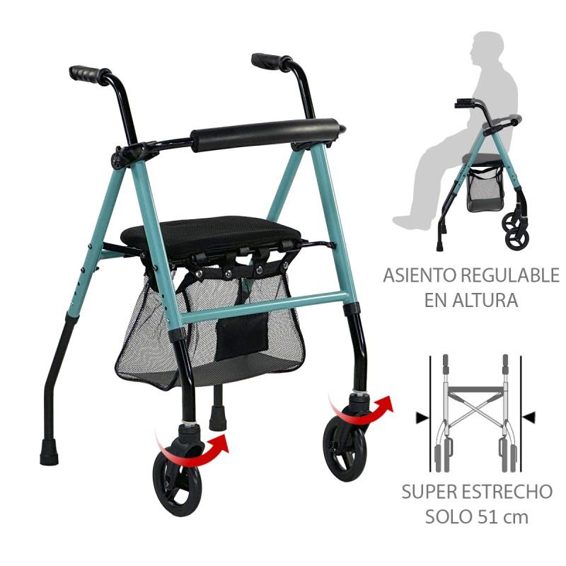 Andador de aluminio Zen plegable y regulable con ruedas giratorias