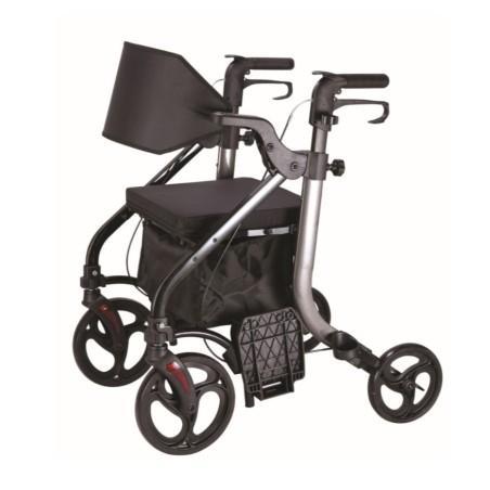 Rollator + silla de ruedas plegable de aluminio