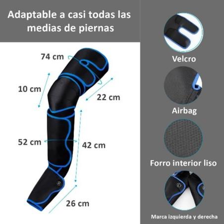 Medidas reales de la pernera de presoterapia: ajuste con velcro, airbags y forro interior liso.