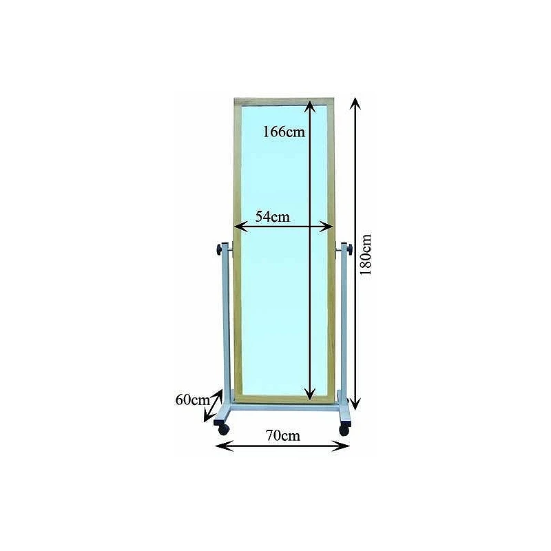 Espejo abatible y móvil con luna lisa y ruedas