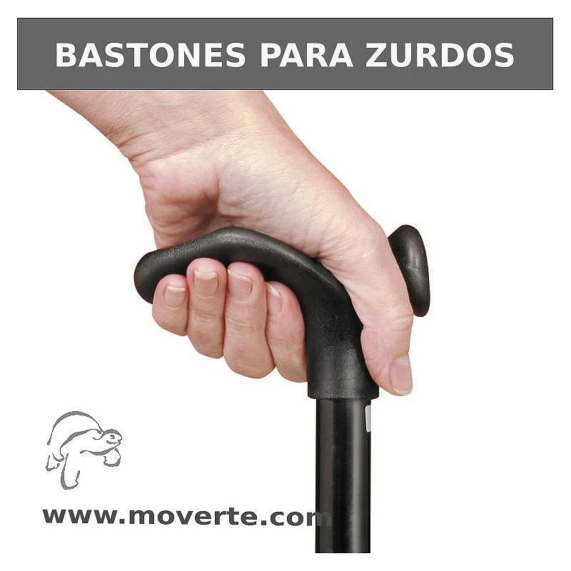 Bastón Zurdos plegable y ajustable de empuñadura confort. Negro
