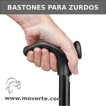 Bastón Zurdos plegable y ajustable de empuñadura confort. Negro