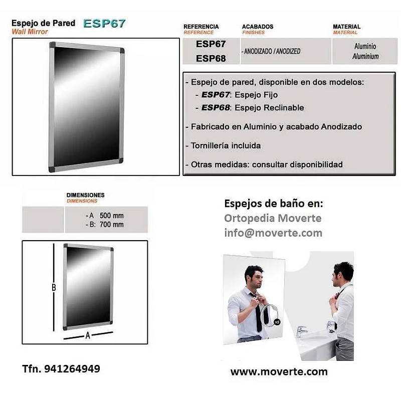 Espejo de baño reclinable para pared