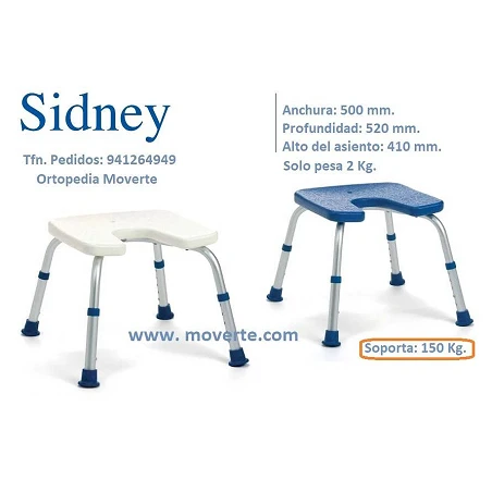 Taburete de ducha abierto en U para 150 Kg.