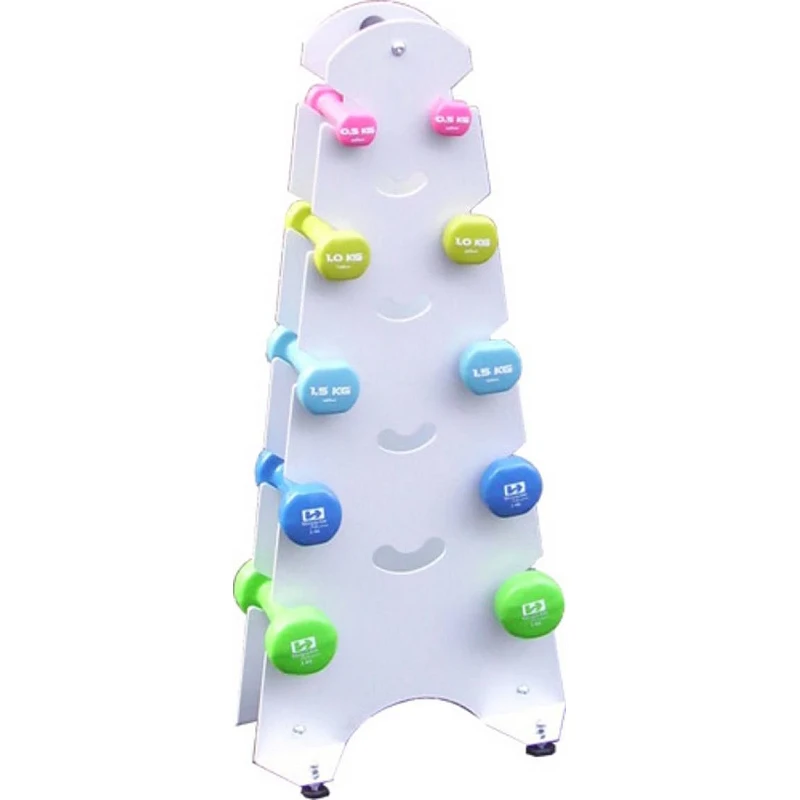 Juego de mancuernas de colores de 1 a 5 kg con soporte metálico